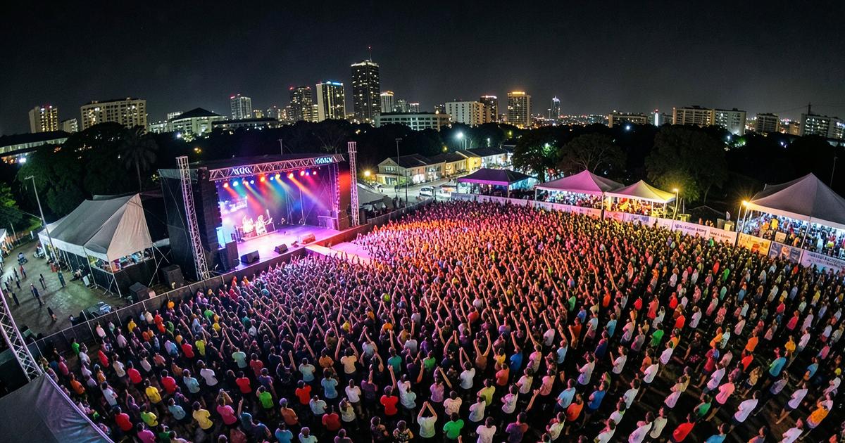 Kingston's nightlife skyline lit up during a music festival weekend